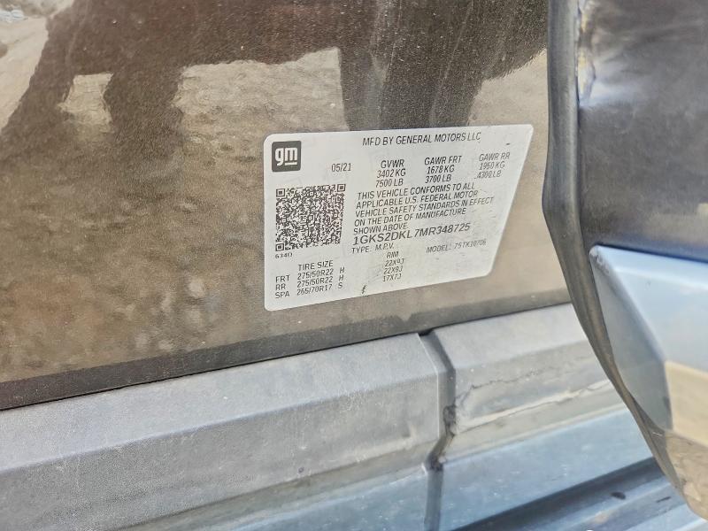 58966196 :رقم المزاد ، 1GKS2DKL7MR348725 vin ، 2021 Gmc Yukon مزاد بيع