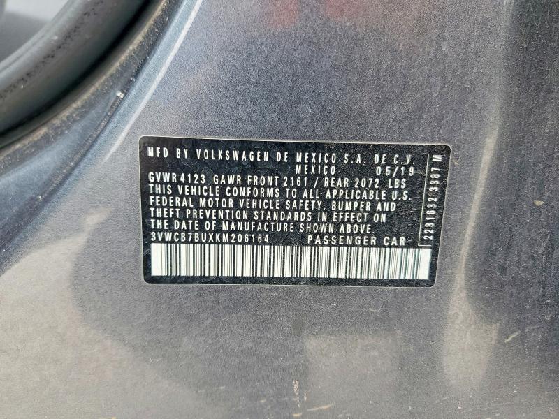 2019 Volkswagen Jetta მანქანა იყიდება აუქციონზე, vin: 3VWCB7BUXKM206164, აუქციონის ნომერი: 57160866