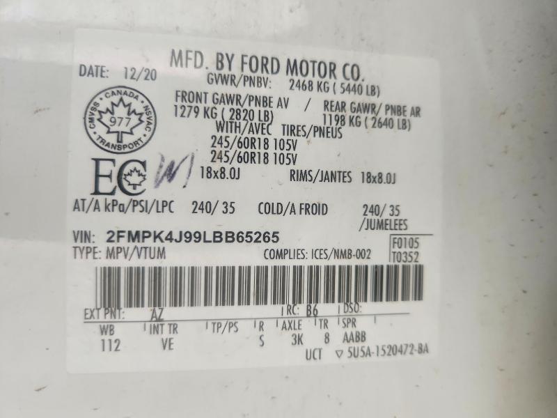 57444396 :رقم المزاد ، 2FMPK4J99LBB65265 vin ، 2020 Ford Edge مزاد بيع