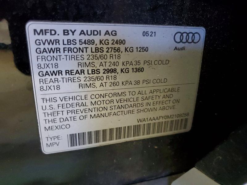 Продажа на аукционе авто 2021 Audi Q5, vin: WA1AAAFY0M2109258, номер лота: 56003916