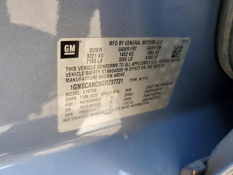 58294706 :رقم المزاد ، 1GNSCAKCXGR237721 vin ، 2016 Chevrolet Tahoe مزاد بيع