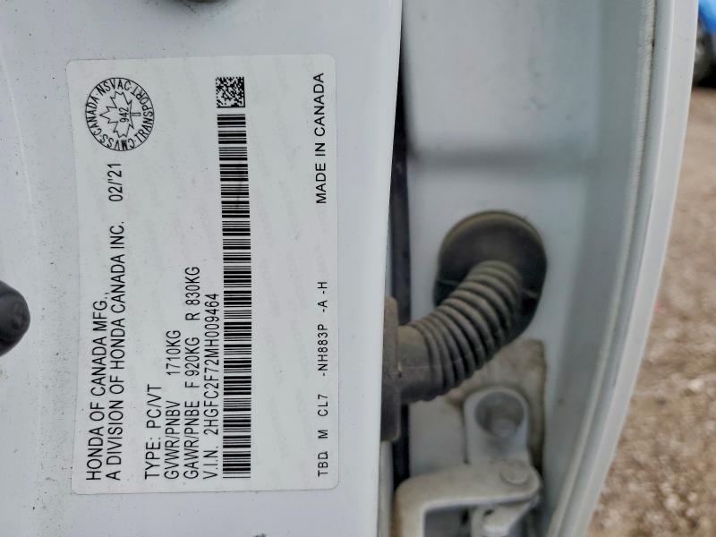 Продаж на аукціоні авто 2021 Honda Civic, vin: 2HGFC2F72MH009464, номер лоту: 56567206