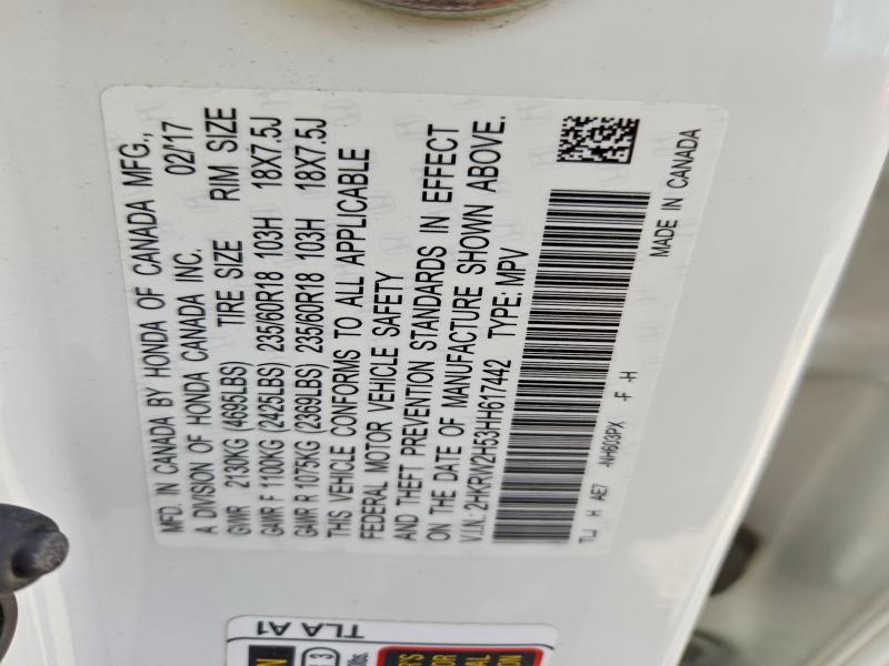 57000296 :رقم المزاد ، 2HKRW2H53HH617442 vin ، 2017 Honda Cr-v مزاد بيع