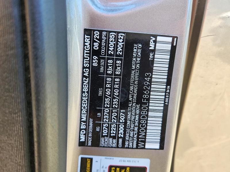 54910316 :رقم المزاد ، W1N0G8DB0LF862943 vin ، 2020 Mercedes-benz Glc مزاد بيع