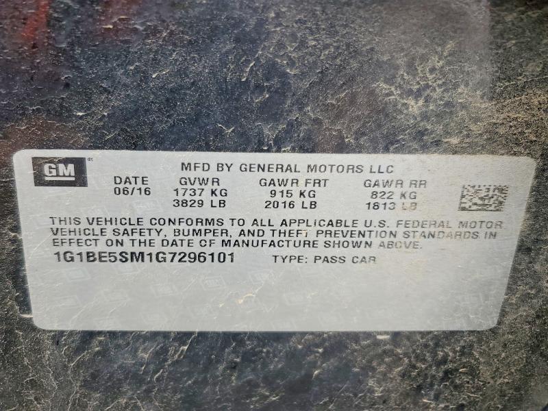 Продаж на аукціоні авто 2016 Chevrolet Cruze, vin: 1G1BE5SM1G7296101, номер лоту: 59191246