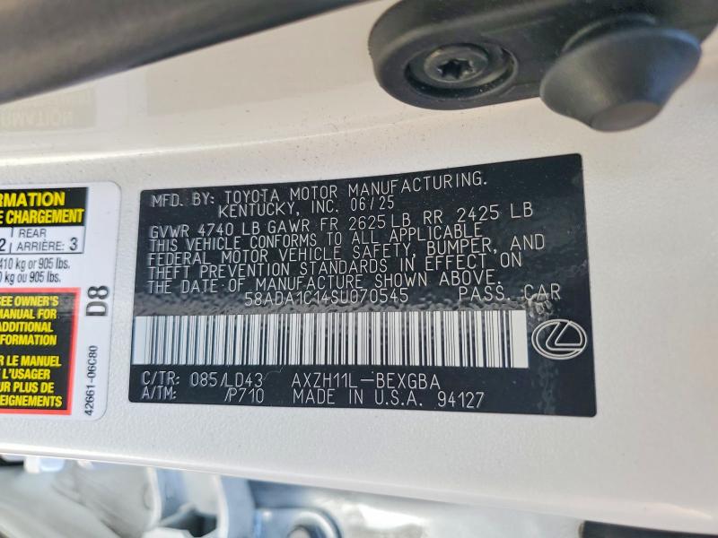 2025 Lexus Es 300h მანქანა იყიდება აუქციონზე, vin: 58ADA1C14SU070545, აუქციონის ნომერი: 57692176