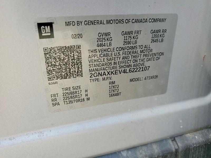 Продажа на аукционе авто 2020 Chevrolet Equinox, vin: 2GNAXKEV4L6222107, номер лота: 55432876