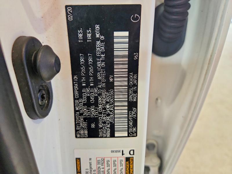 2020 Toyota 4runner მანქანა იყიდება აუქციონზე, vin: JTEBU5JR3L5802360, აუქციონის ნომერი: 56673616