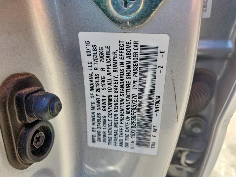 2015 Honda Civic მანქანა იყიდება აუქციონზე, vin: 19XFB2F50FE057270, აუქციონის ნომერი: 55752076