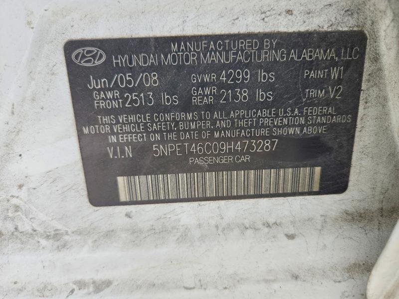 2009 Hyundai Sonata მანქანა იყიდება აუქციონზე, vin: 5NPET46C09H473287, აუქციონის ნომერი: 56157086