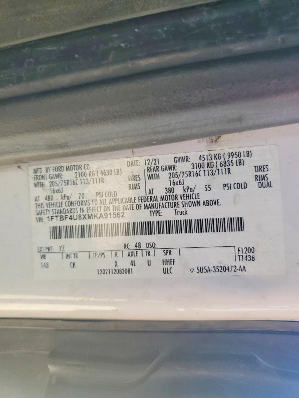 2021 Ford Transit მანქანა იყიდება აუქციონზე, vin: 1FTBF4U8XMKA91562, აუქციონის ნომერი: 55634136