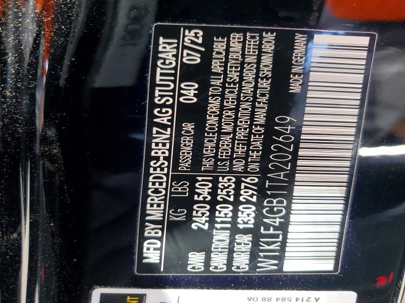Продажа на аукционе авто 2026 Mercedes-benz E, vin: W1KLF4GB1TA202649, номер лота: 56533626