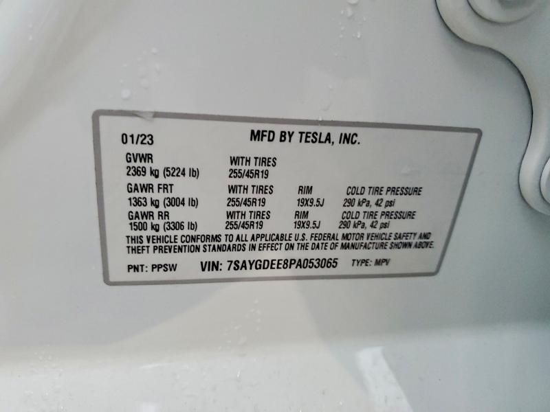 2023 Tesla Model Y მანქანა იყიდება აუქციონზე, vin: 7SAYGDEE8PA053065, აუქციონის ნომერი: 57086306