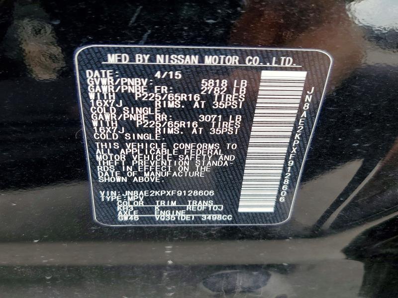 Aukcja sprzedaży 2015 Nissan Quest, vin: JN8AE2KPXF9128606, numer aukcji: 57015756