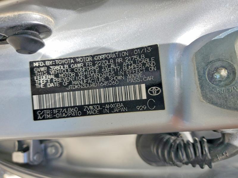 Aukcja sprzedaży 2013 Toyota Prius, vin: JTDKN3DU4D1645260, numer aukcji: 56712436