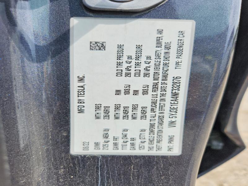 Aukcja sprzedaży 2022 Tesla Model 3, vin: 5YJ3E1EA4NF332876, numer aukcji: 56746246