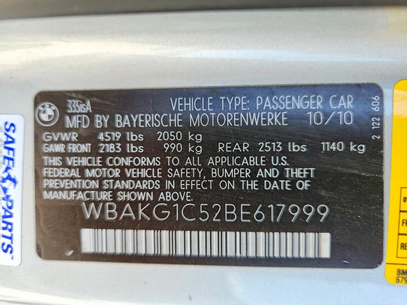 2011 Bmw 335 მანქანა იყიდება აუქციონზე, vin: WBAKG1C52BE617999, აუქციონის ნომერი: 56541196