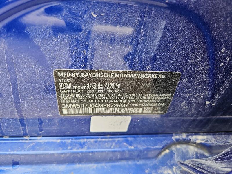 Aukcja sprzedaży 2021 Bmw 330xi, vin: 3MW5R7J04M8B72656, numer aukcji: 56088666