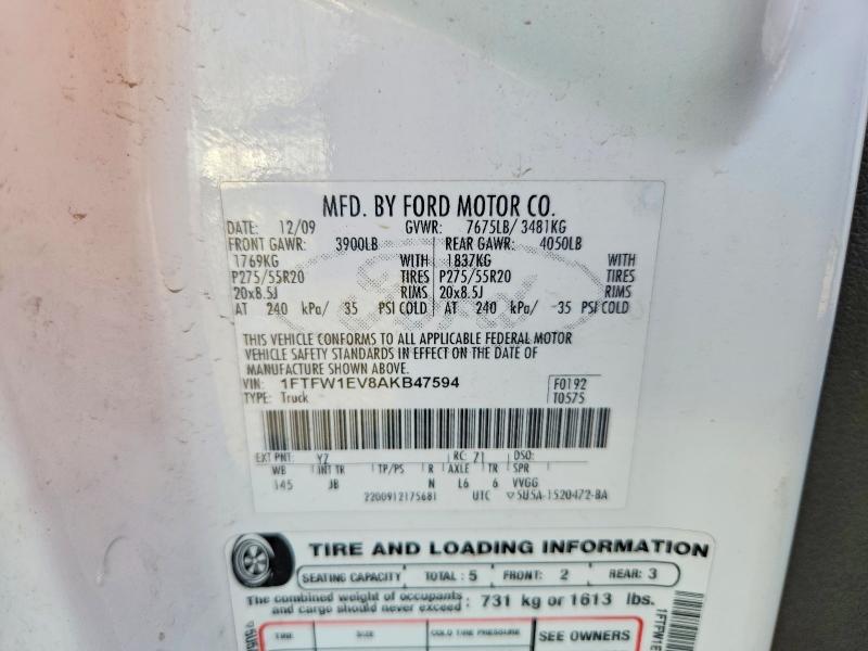 58334476 :رقم المزاد ، 1FTFW1EV8AKB47594 vin ، 2010 Ford F150 مزاد بيع