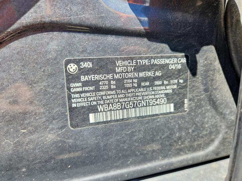 58699116 :رقم المزاد ، WBA8B7G57GNT95490 vin ، 2016 Bmw 340 مزاد بيع