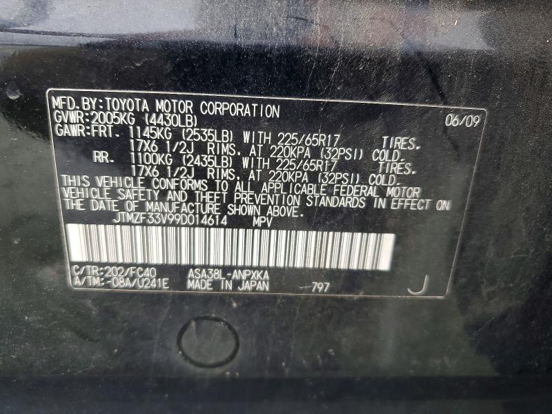 56604536 :رقم المزاد ، JTMZF33V99D014614 vin ، 2009 Toyota Rav4 مزاد بيع