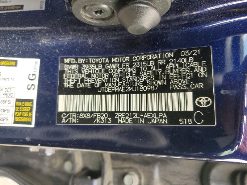 2021 Toyota Corolla მანქანა იყიდება აუქციონზე, vin: JTDEPMAE2MJ180987, აუქციონის ნომერი: 56343276