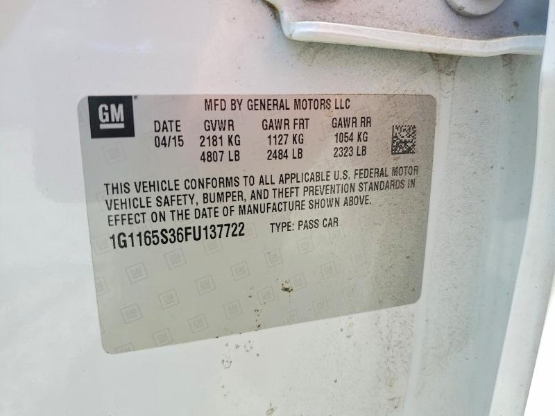 58276656 :رقم المزاد ، 1G1165S36FU137722 vin ، 2015 Chevrolet Impala مزاد بيع
