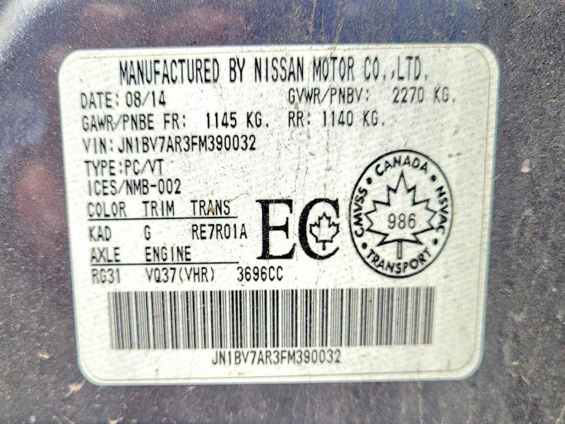 57654686 :رقم المزاد ، JN1BV7AR3FM390032 vin ، 2015 Infiniti Q50 مزاد بيع