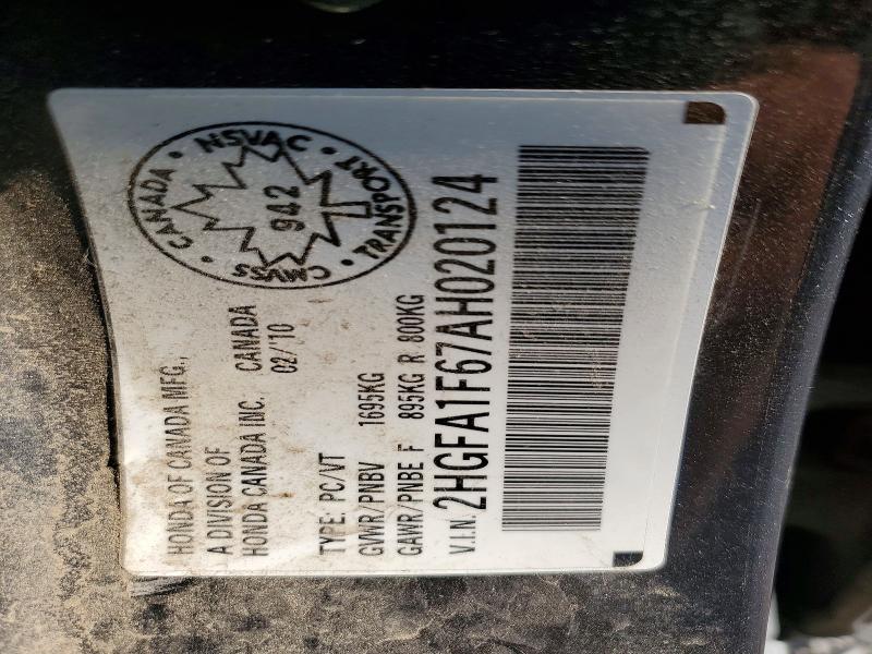 2010 Honda Civic მანქანა იყიდება აუქციონზე, vin: 2HGFA1F67AH020124, აუქციონის ნომერი: 59145726