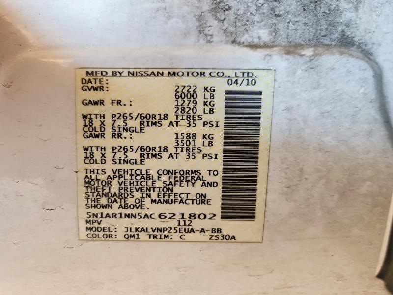 Продаж на аукціоні авто 2010 Nissan Pathfinder, vin: 5N1AR1NN5AC621802, номер лоту: 55598446
