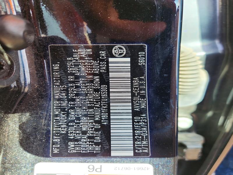 53720496 :رقم المزاد ، 4T1BD1FK7FU165309 vin ، 2015 Toyota Camry Hybrid مزاد بيع