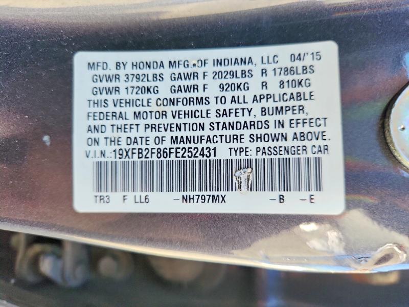 Aukcja sprzedaży 2015 Honda Civic, vin: 19XFB2F86FE252431, numer aukcji: 55459646