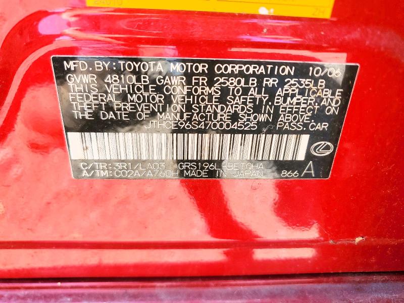 54843446 :رقم المزاد ، JTHCE96S470004525 vin ، 2007 Lexus Gs مزاد بيع