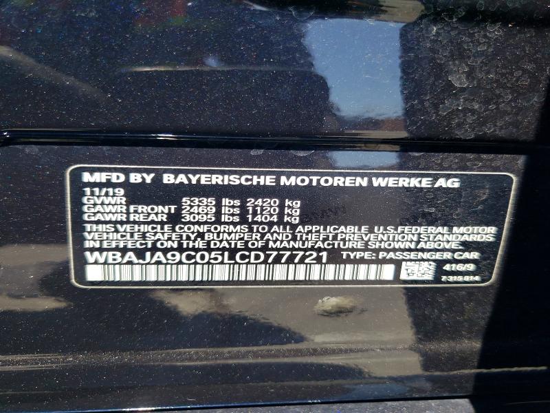 2020 Bmw 530e მანქანა იყიდება აუქციონზე, vin: WBAJA9C05LCD77721, აუქციონის ნომერი: 57348326