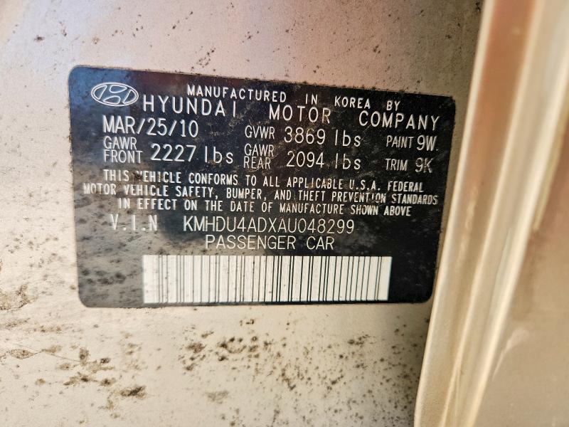 57412896 :رقم المزاد ، KMHDU4ADXAU048299 vin ، 2010 Hyundai Elantra مزاد بيع