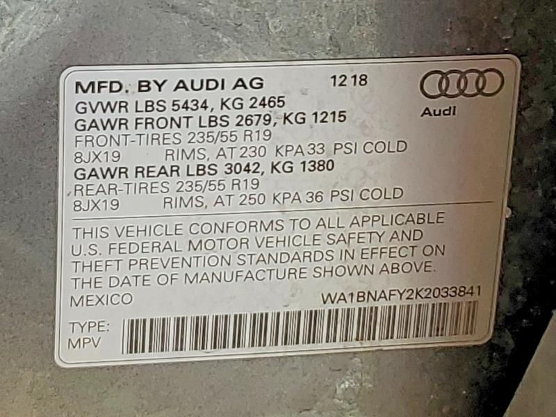 Продажа на аукционе авто 2019 Audi Q5, vin: WA1BNAFY2K2033841, номер лота: 56528486