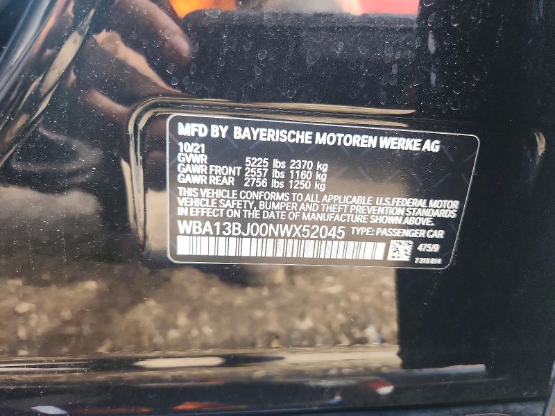 56744856 :رقم المزاد ، WBA13BJ00NWX52045 vin ، 2022 Bmw 530 مزاد بيع