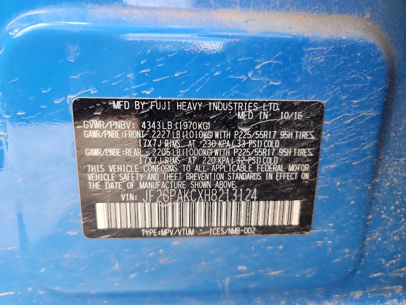 2017 Subaru Crosstrek მანქანა იყიდება აუქციონზე, vin: JF2GPAKCXH8213124, აუქციონის ნომერი: 57872126