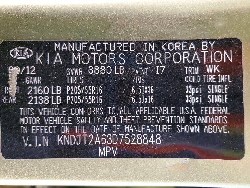 56127926 :رقم المزاد ، KNDJT2A63D7528848 vin ، 2013 Kia Soul مزاد بيع