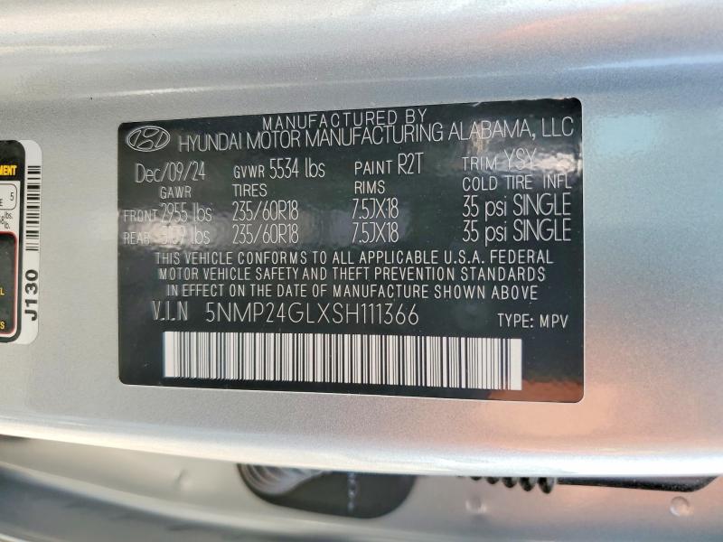 2025 Hyundai Santa Fe მანქანა იყიდება აუქციონზე, vin: 5NMP24GLXSH111366, აუქციონის ნომერი: 58950056
