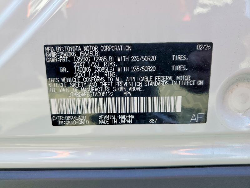 56609956 :رقم المزاد ، JTMBDAFB5TA008122 vin ، 2026 Toyota Bz مزاد بيع