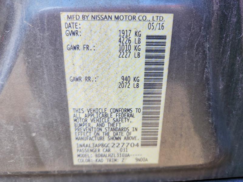 Продаж на аукціоні авто 2016 Nissan Altima, vin: 1N4AL3AP8GC227704, номер лоту: 59160016