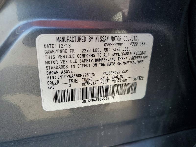2013 Infiniti G37 Sedan მანქანა იყიდება აუქციონზე, vin: JN1CV6AP5DM726175, აუქციონის ნომერი: 55195526