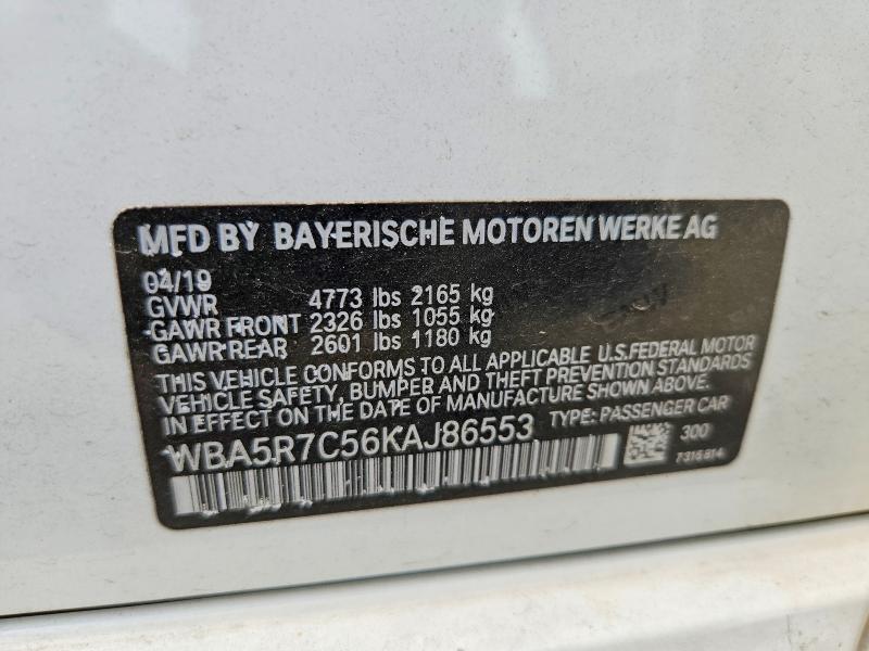 Aukcja sprzedaży 2019 Bmw 330xi, vin: WBA5R7C56KAJ86553, numer aukcji: 57119036