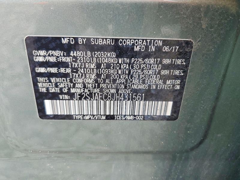 2018 Subaru Forester მანქანა იყიდება აუქციონზე, vin: JF2SJAEC8JH431561, აუქციონის ნომერი: 58693566
