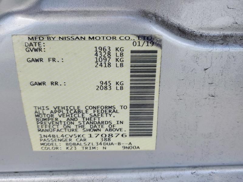 Aukcja sprzedaży 2019 Nissan Altima, vin: 1N4BL4CV5KC170876, numer aukcji: 58488876