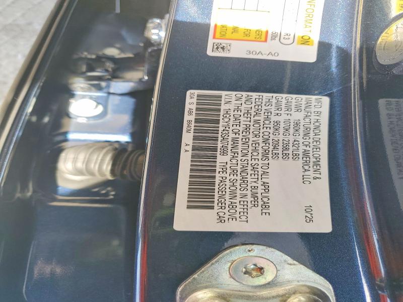 2025 Honda Accord მანქანა იყიდება აუქციონზე, vin: 1HGCY1F43SA074999, აუქციონის ნომერი: 57559356