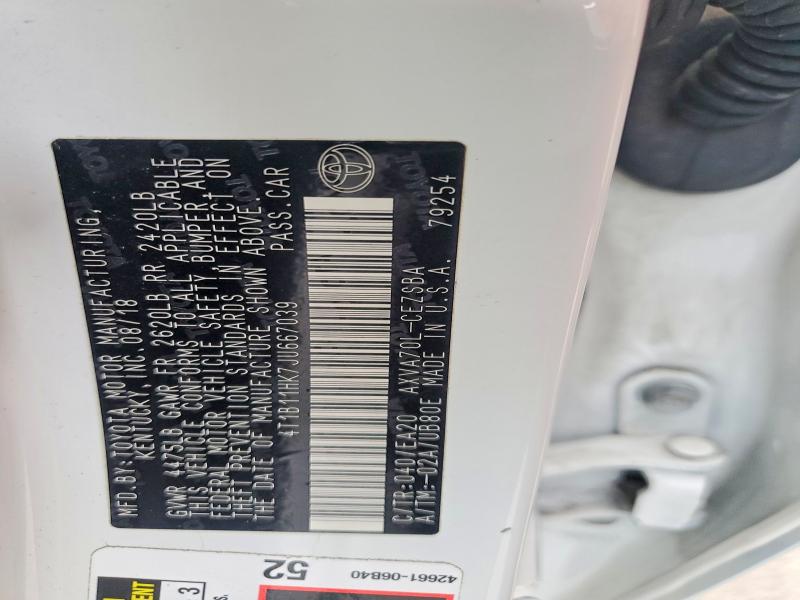 2018 Toyota Camry მანქანა იყიდება აუქციონზე, vin: 4T1B11HK7JU667039, აუქციონის ნომერი: 57340496