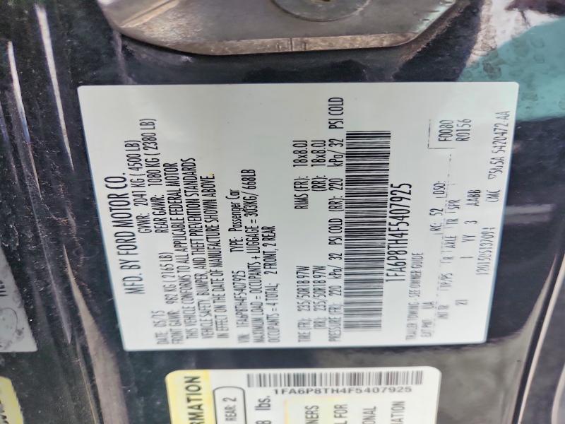 2015 Ford Mustang მანქანა იყიდება აუქციონზე, vin: 1FA6P8TH4F5407925, აუქციონის ნომერი: 57611036