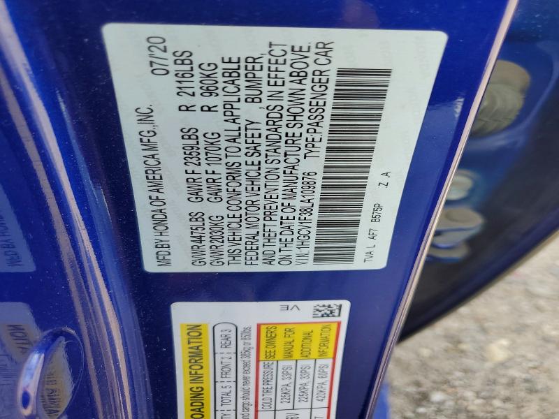Продажа на аукционе авто 2020 Honda Accord, vin: 1HGCV1F38LA109876, номер лота: 58809756